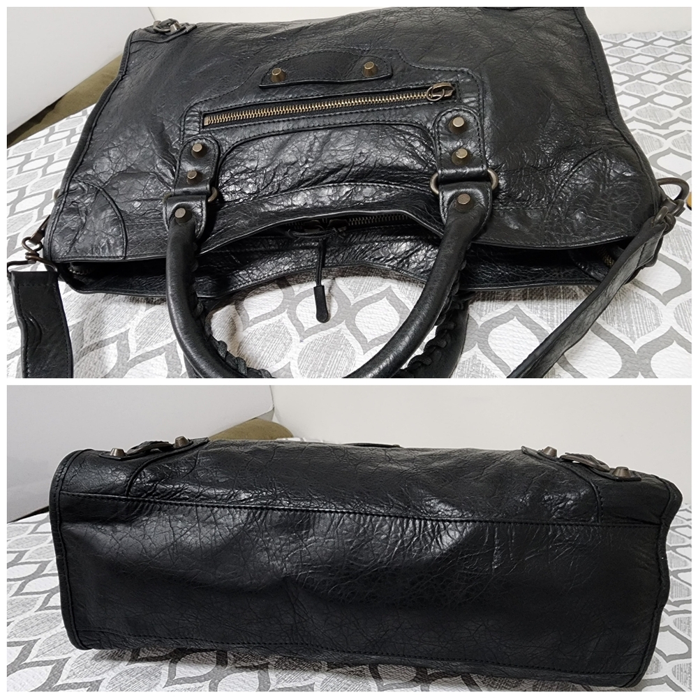 BALENCIAGA Anthracite Lambskin Leather Motorcycle Part Time Satchel Bag Black - Picture 10 of 15